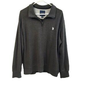 Vintage 90's US Polo  Men's Sweater Long Sleeve XL Gray Pullover 1/4 Zip